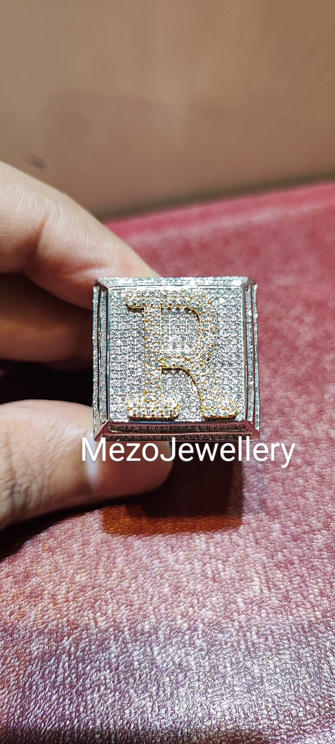 Iced "R" Letter Ring, Moissanite diamond Championship Ring, Custom Logo Ring, Custom Alphabet Letter Ring, Hip Hop Ring, big 925 Silver ring