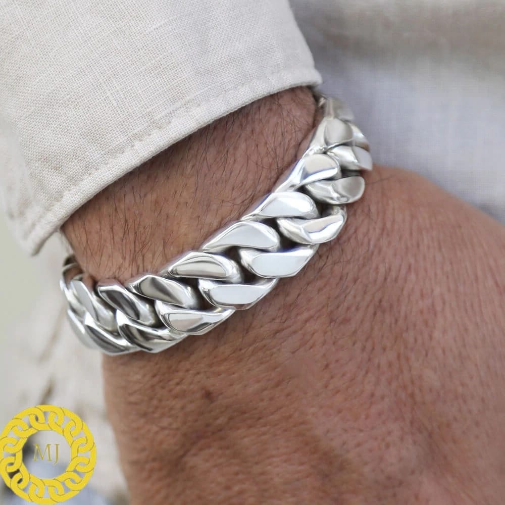 Sterling Silver 15 mm Cuban Link Bracelet, Cuban Chain, Heavy 925 Silver Men's Bracelet, Gift for him , Cuban bracelet men, men's bracelet