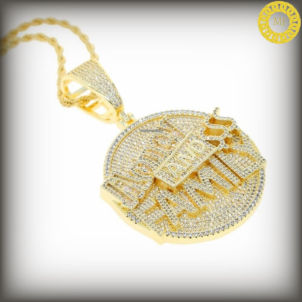 925 Silver Money And Family Luxury Round Disc Edition Pendant, Hip Hop Jewelry, Iced Out Pendant, Rope Chain, Never Fade or Rust, Shine