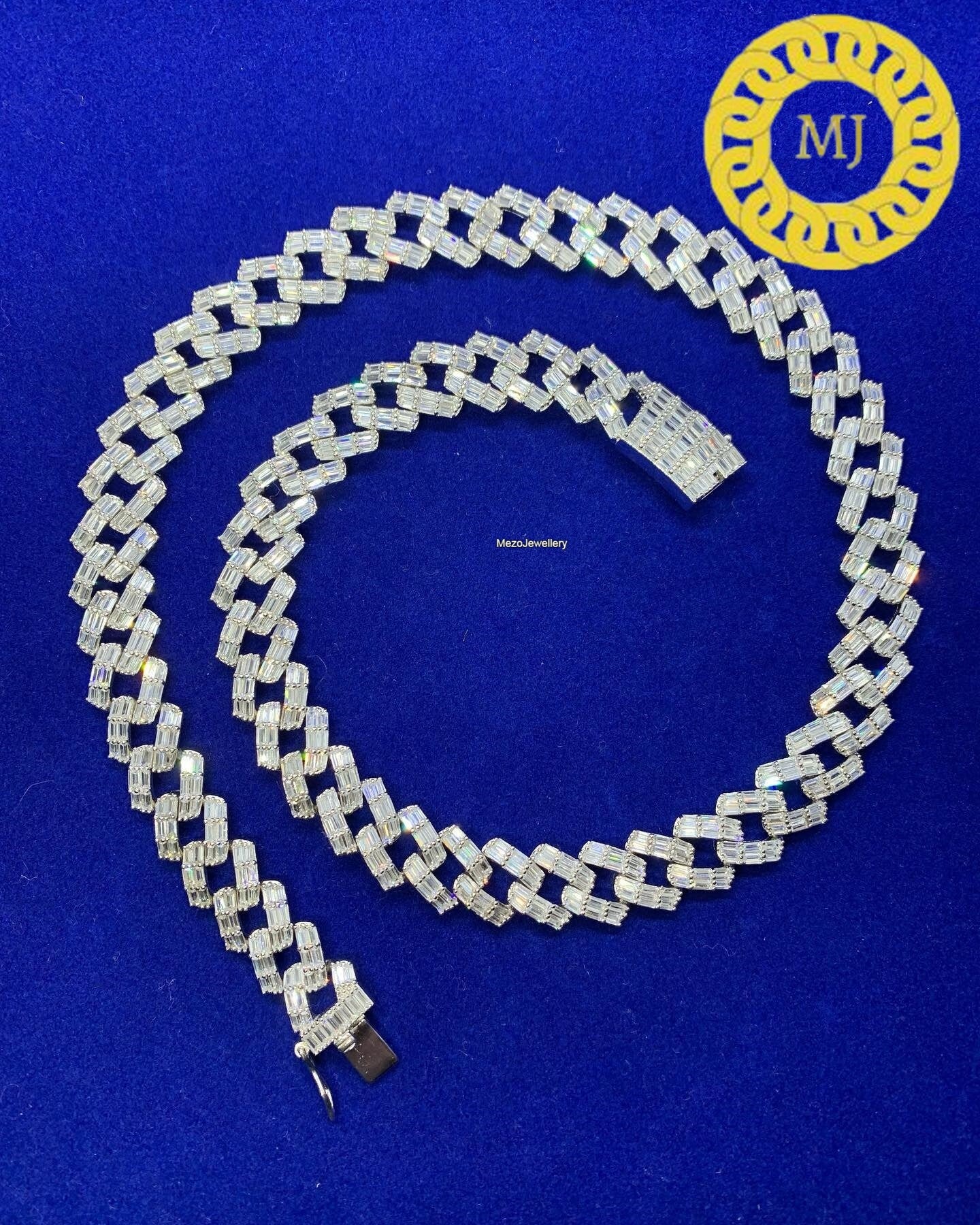 11mm Cuban Link Chain | VVS1 Quality Baguette Moissanite Diamond | Heavy 925 Sterling Silver | White Gold Plated | Gift For Men and Women |