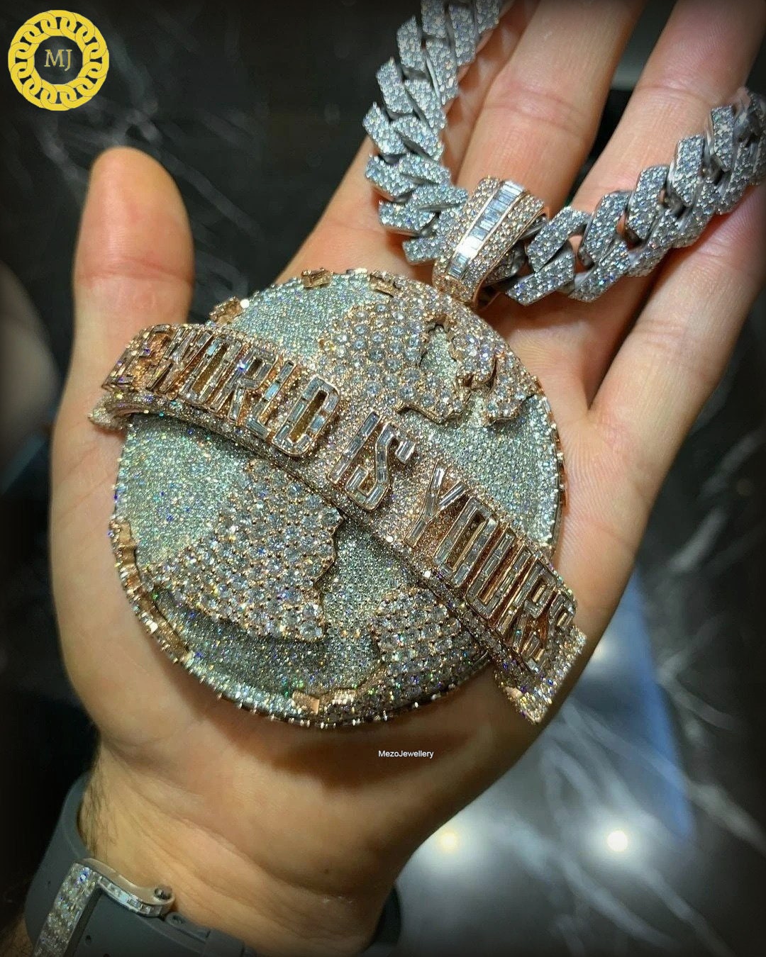 Custom Fully Iced Round Letter Pendant /VVS Moissanite Diamond Round Diamond / 3D ice Out /World is Yours Pendant 925 Sterling Silver 3 inch