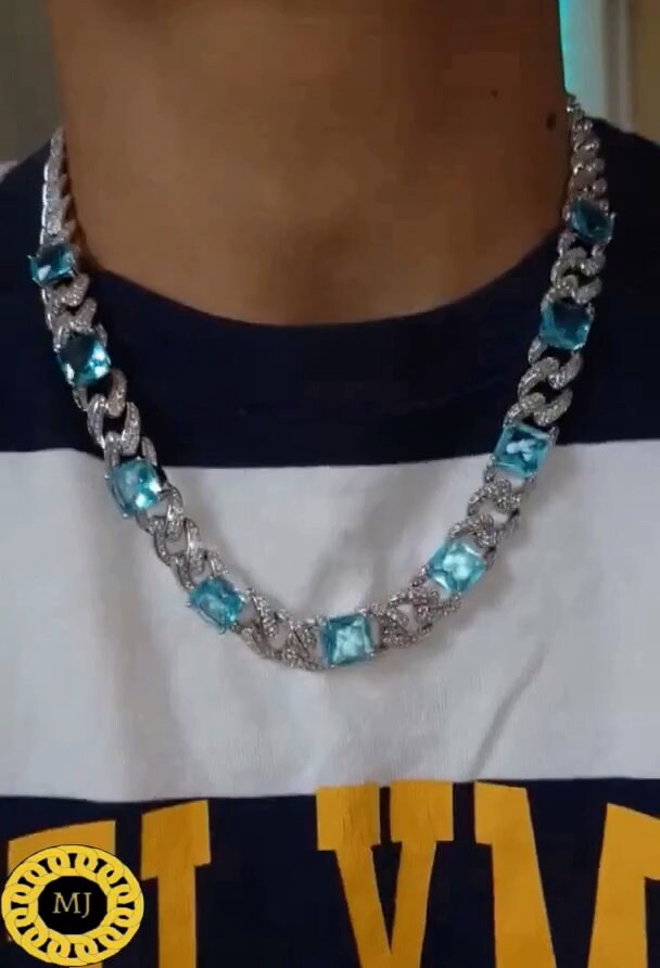 Super Icedout 12 mm Emerald Cuban Chain - Ice VVS Moissanite Cuban Necklace- Square Emerald Rapper chain - Heavy Cuban Necklace- Link Chain