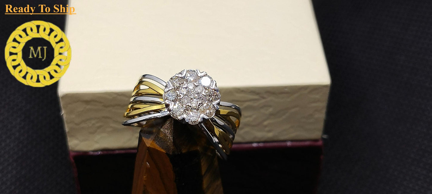 Round Pressure Setting Diamond Engagement Ring 18k Solid Gold Diamond Wedding Ring Vintage Ring Art Deco Diamond Ring Anniversary Gift
