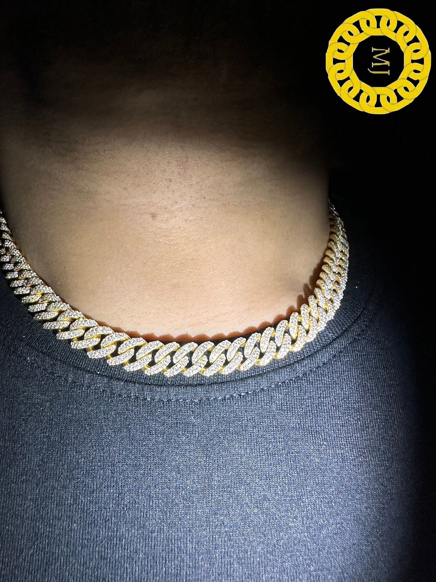 10mm VVS Moissanite Diamond Prong Link Chain 925 Sterling Silver Cuban Link Necklace GRA Certificate VVS Clarity D Color Pass Diamond Tester