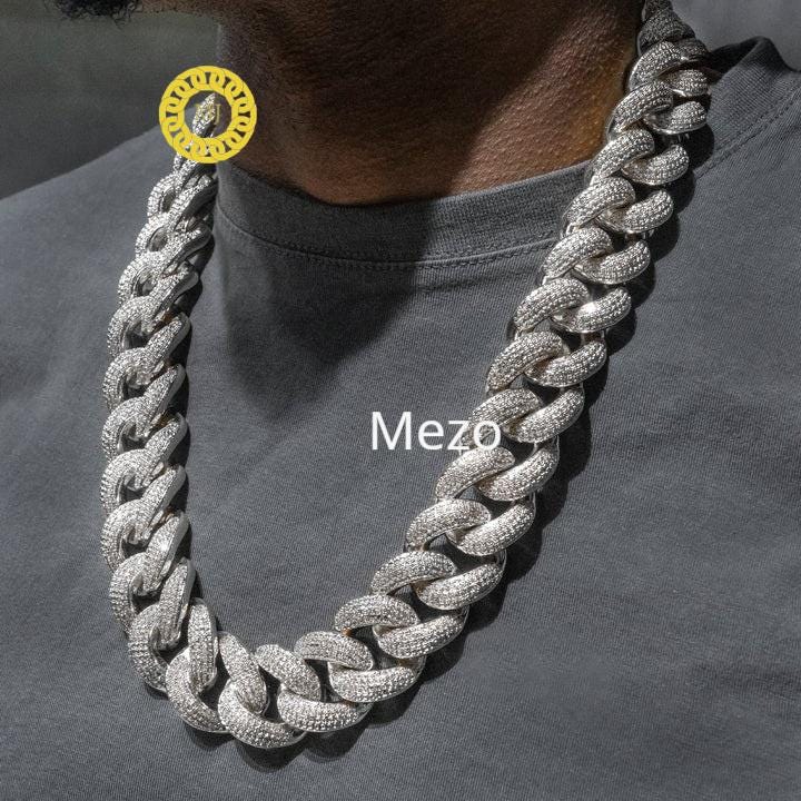 Heavy Solid 925 Sterling Silver Men's VVS1 Moissanite Diamonds Studded Cuban Chain,Iced Out Rapper chains,28mm wide, Quality Box Clasp
