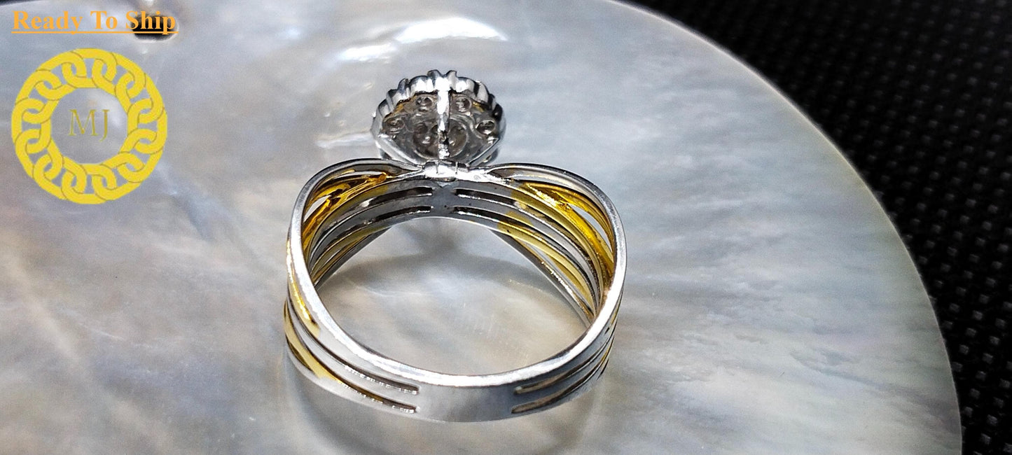 Round Pressure Setting Diamond Engagement Ring 18k Solid Gold Diamond Wedding Ring Vintage Ring Art Deco Diamond Ring Anniversary Gift