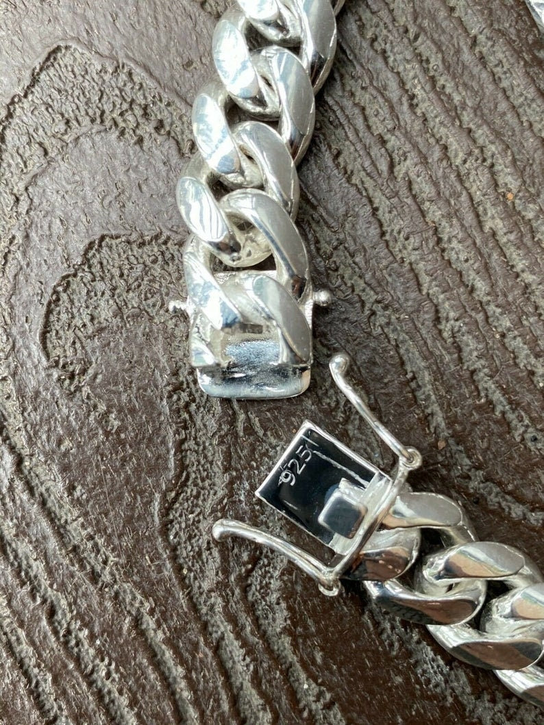 13-8mm Heavy Solid 925 Sterling Silver Men's Miami Cuban curb Chain Necklace Anti-Tarnish, wide 18"-28" Inch Hop with Fine quality Box Clasp