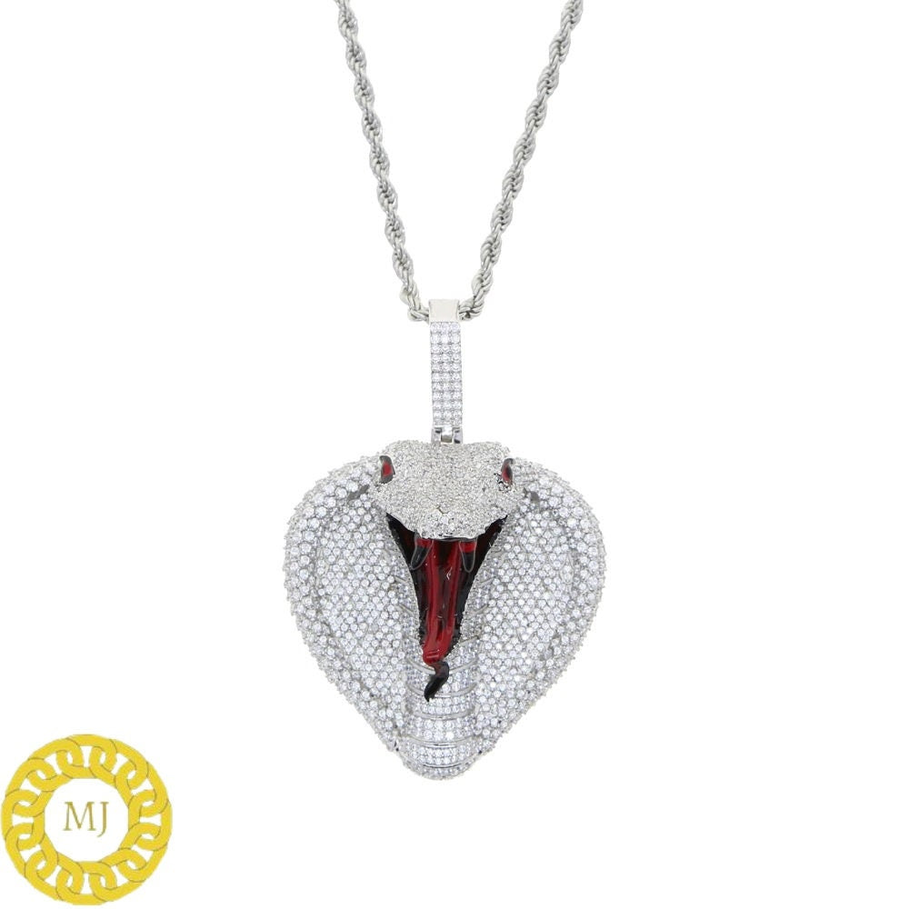 Hip Hop VVS 3d Moissanite Cobra Snake Necklace,Iced Out Big Bail Red Tongue Snake Pendant Chain,with Free Rope Chain,Birthday Gifts for him