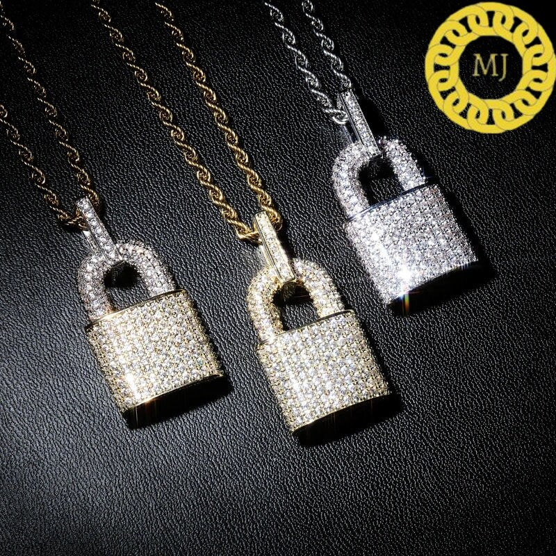 Padlock necklace, Silver Moissanite Lock Pendant Necklace 3mm Rope Chain Iced Out Bling Moissanite Charm Choker For Men Women Hip Hop