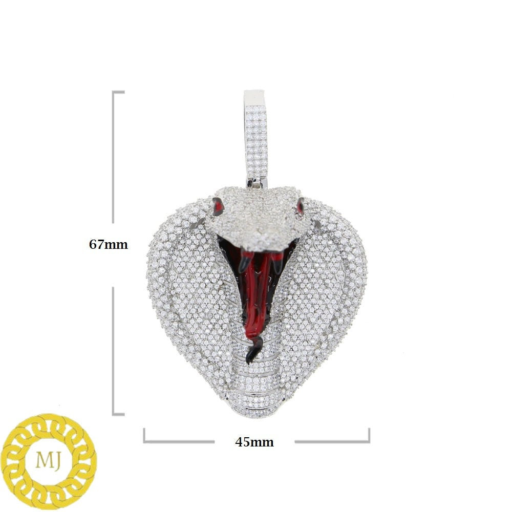 Hip Hop VVS 3d Moissanite Cobra Snake Necklace,Iced Out Big Bail Red Tongue Snake Pendant Chain,with Free Rope Chain,Birthday Gifts for him