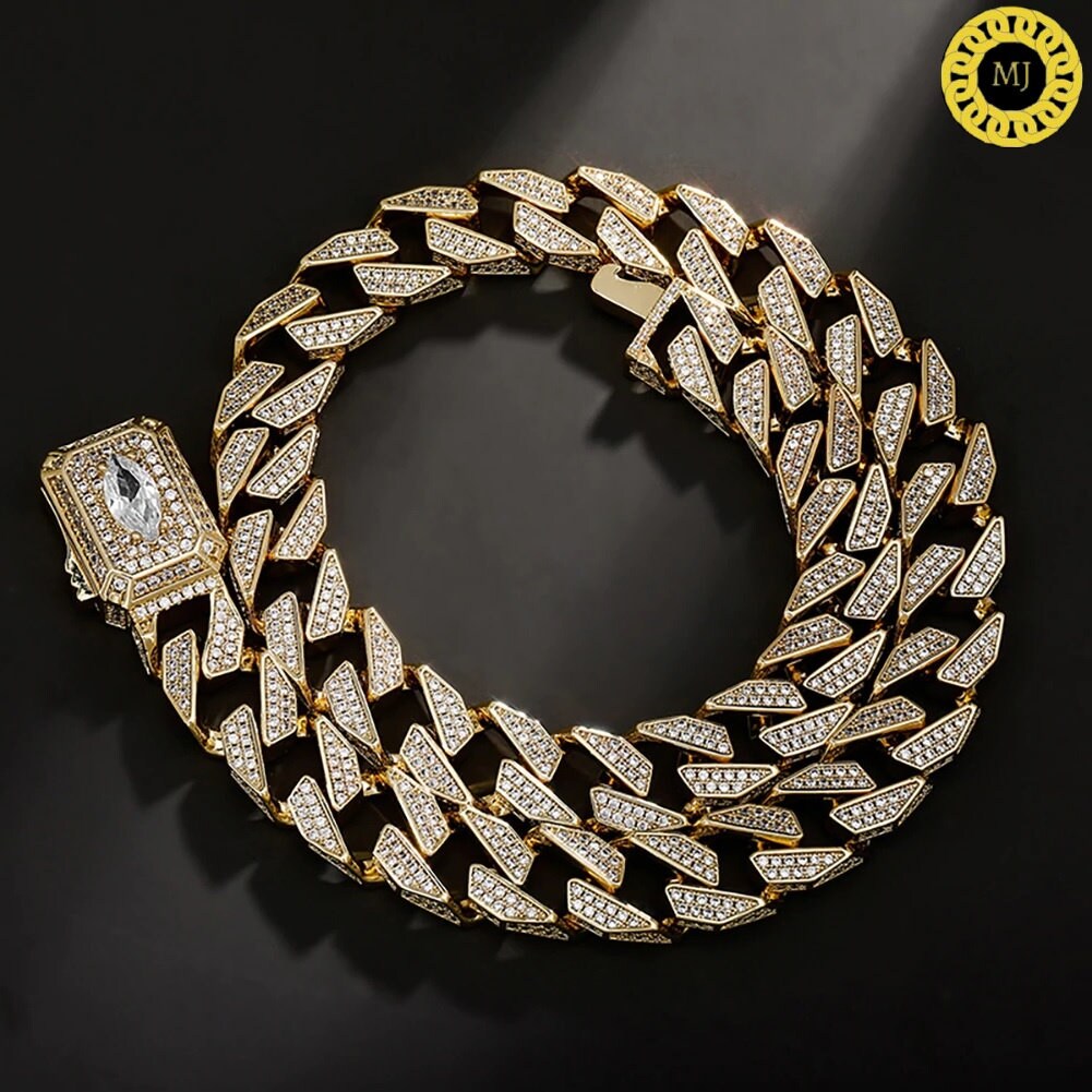 Heavy Solid 925 Sterling Silver Men's VVS1 Moissanite Diamonds Studded Cuban Chain,Icedout Rapper chain,12mm wide,Marquise Quality Box Clasp