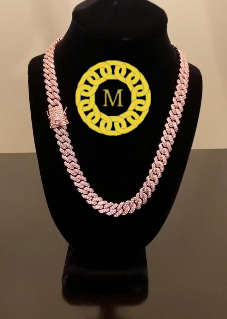 12MM VVS1 Moissanite Diamond Miami Cuban Chain With 14k White Gold Finished In Sterling Silver 925 , 16 - 26'' ,Pass The Diamond Tester