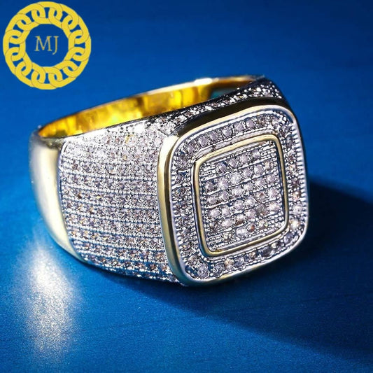 Square Micro Pave Set Diamond Ring, Moissanite Iced Out Diamond Ring For Men , Wedding Groom's Ring, Diamond Signet Ring, Hip-Hop Men's Ring