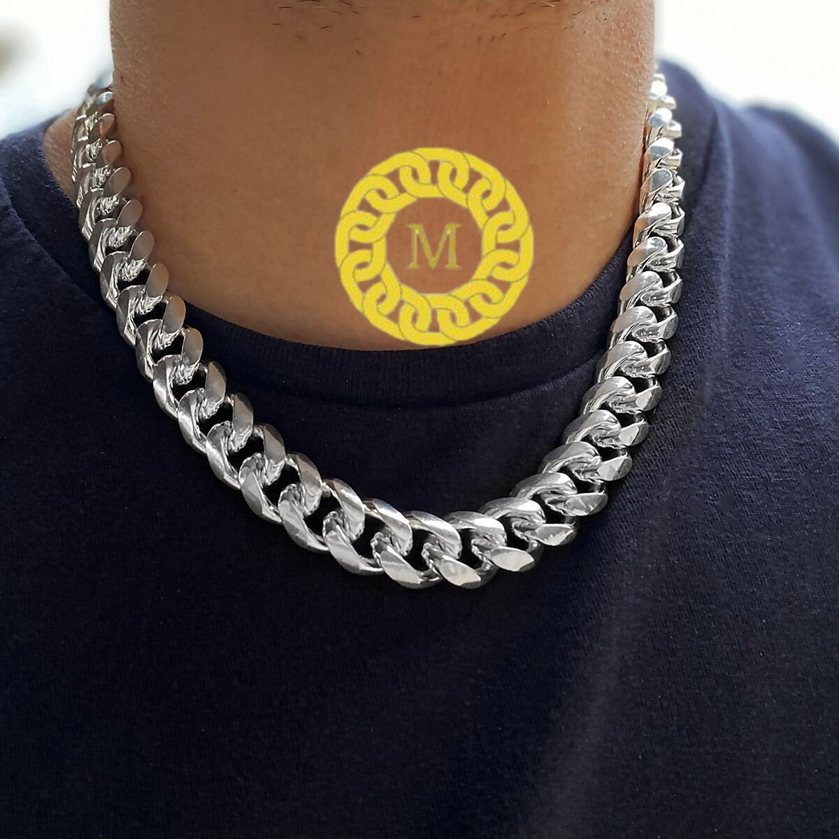 Heavy Solid 925 Sterling Silver Men's Miami Cuban curb Chain Necklace Anti-Tarnish, 14mm wide 18"-26" Inch Hop with Moissanite Diamond Clasp