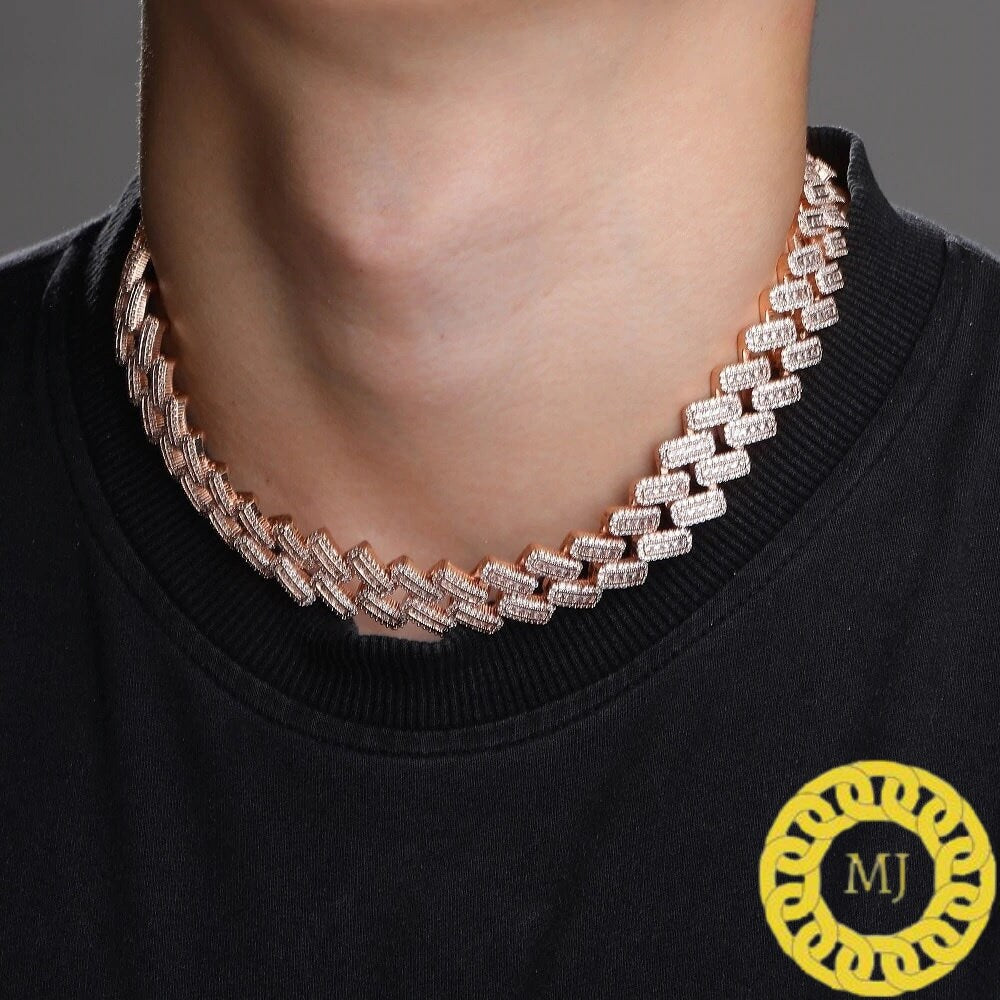 Heavy Solid 925 Sterling Silver Men's VVS1 Moissanite Baguette Studded Cuban Chain,Icedout Rapper chains,20mm wide, Quality Box Clasp