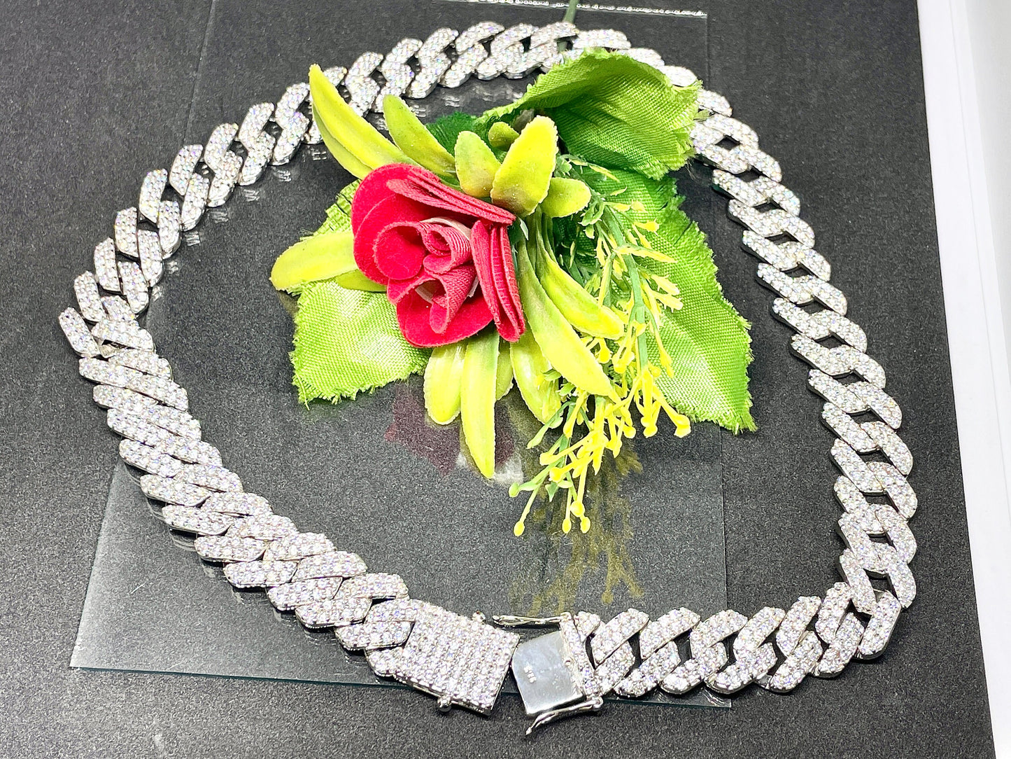 14MM VVS1 Moissanite Diamond Miami Cuban Chain With 14k White Gold Finished In Sterling Silver 925 , 16 - 26'' ,Pass The Diamond Tester