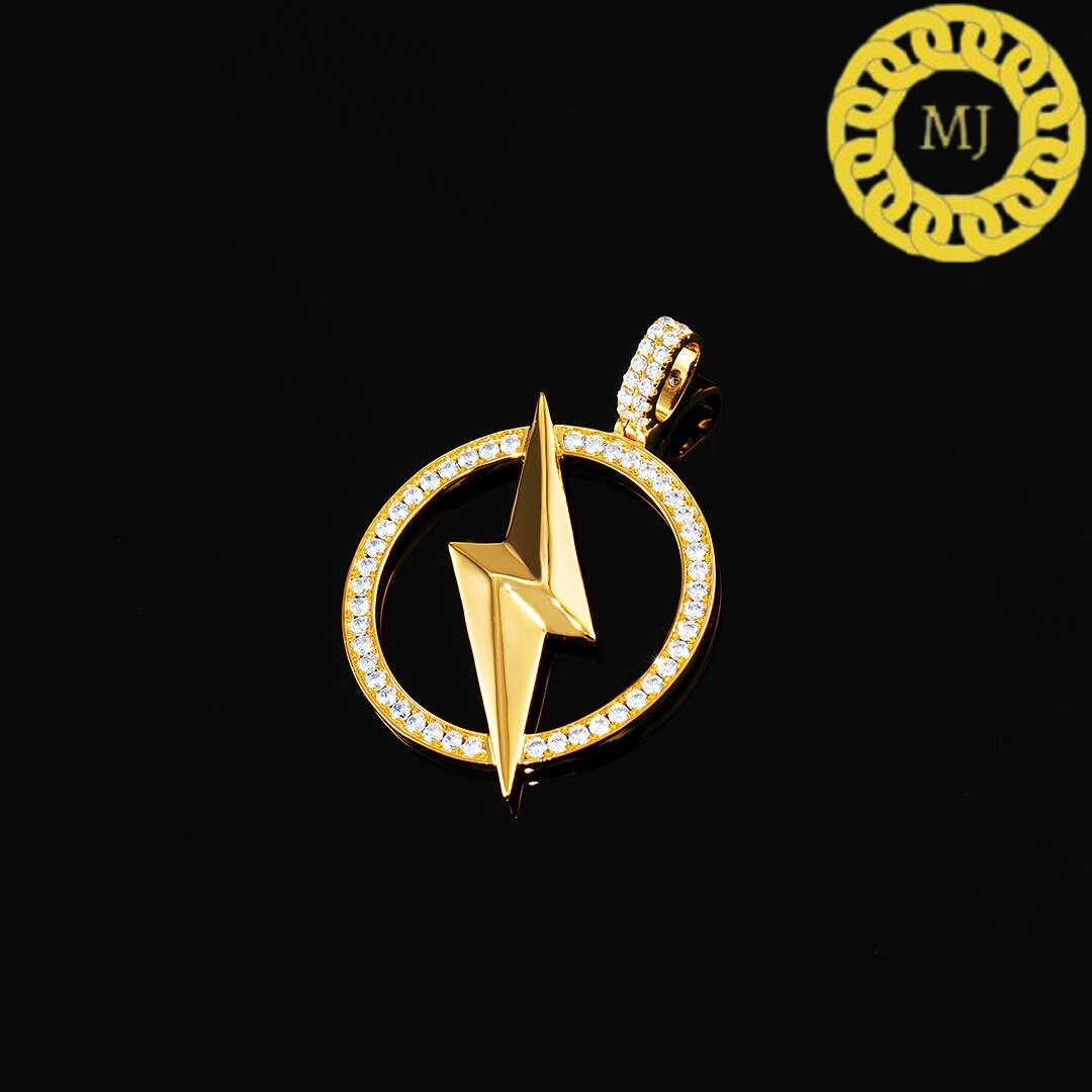 Lighting Bolt Pendant in silver,Icedout Lighting Bolt Pendant, Rapper jewelry,moissanite diamond Pendant,iced Lighting Bolt Pendant,