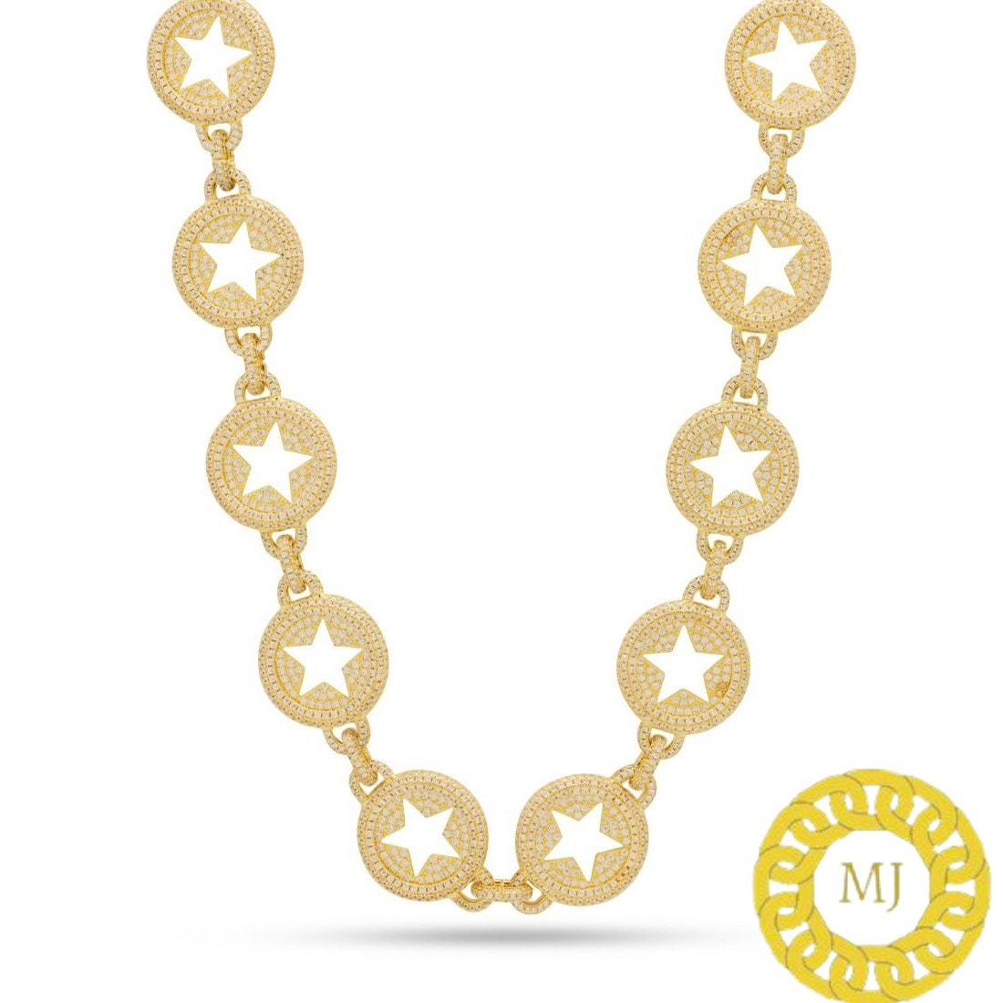 20 mm circle star chain , Heavy Solid 925 Sterling Silver VVS1 Moissanite Diamonds Studded Chain,Icedout Rapper chains, Icedout Necklace